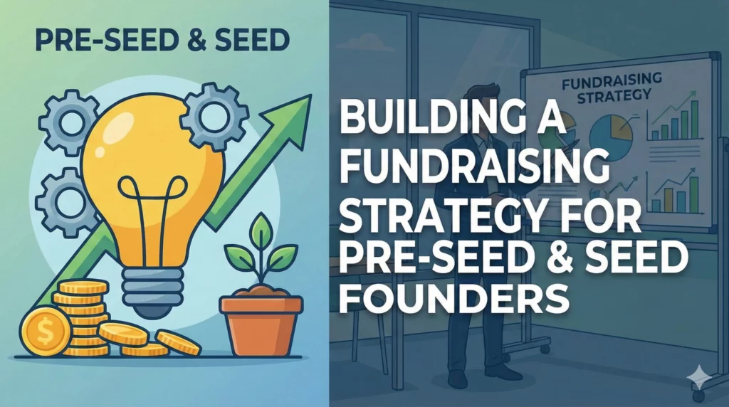 Lightbulb illustration beside a pre-seed and seed fundraising headline