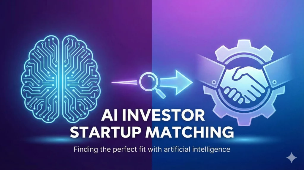 Brain and handshake illustration beside the text AI Investor Startup Matching